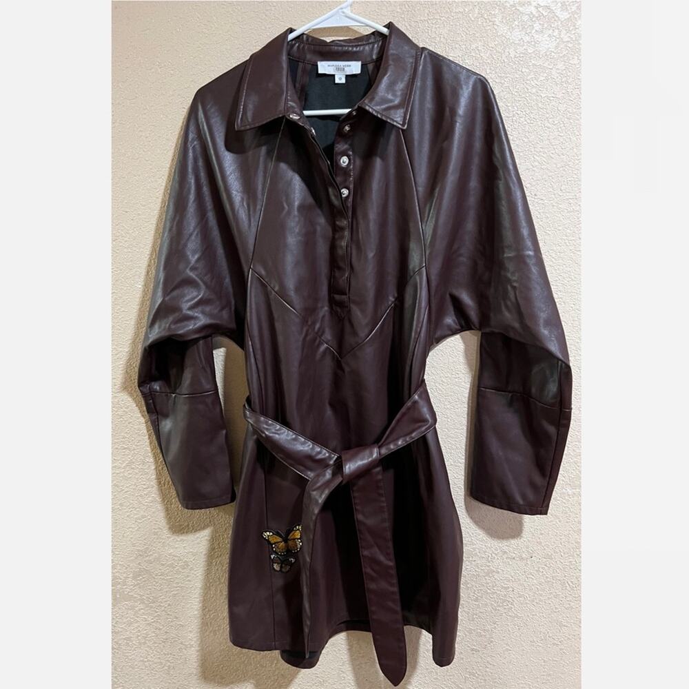 Marissa Webb Brown Faux Leather Shirtdress with butterflies - Picture 2 of 10